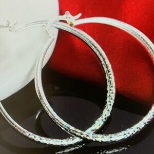 NEW 925 Silver Plated Zinc Alloy 2" Hoop Earrings